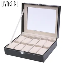 Мода 10 сетки из искусственной кожи коробки для часов коробка для хранения Органайзер Роскошные ювелирные изделия Кольцо Витрина Чехол для часов черный Дисплей Чехол Коробка