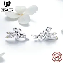 BISAER настоящие настоящие 925 пробы Серебряные Оригинальные красивые эльфы серьги-гвоздики для женщин модные ювелирные изделия HVE046