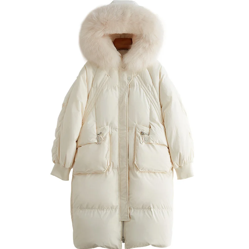 

New Fault Code Down Jackets Overcoat Girls Long Even Hat Fox Heavy Seta Lead Loose Coat