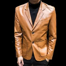 Мужской приталенный Блейзер, мягкий теплый светильник, Кожаный Блейзер, кожаная куртка, уличная одежда, мужской кожаный костюм, пальто, одежда на каждый день