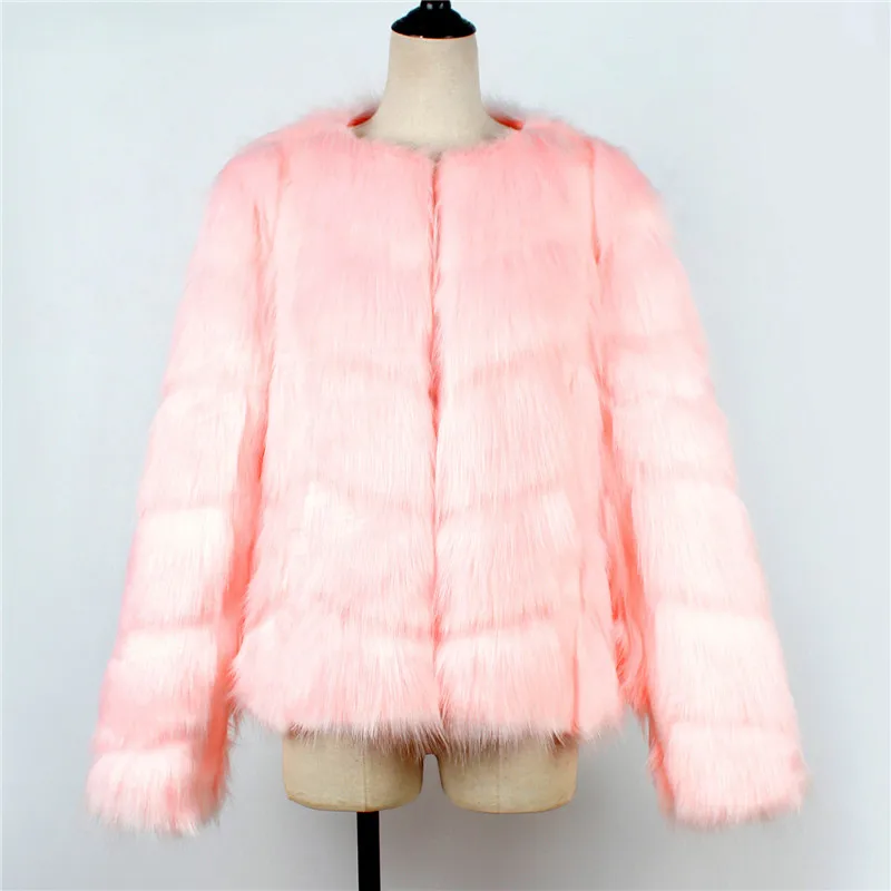 LANSHIFEI New Faux Fur Coat High Quality Fashion Slim Black Red Pink Faux Fur Jacket Fake Rabbit Fur Coat - Цвет: Розовый