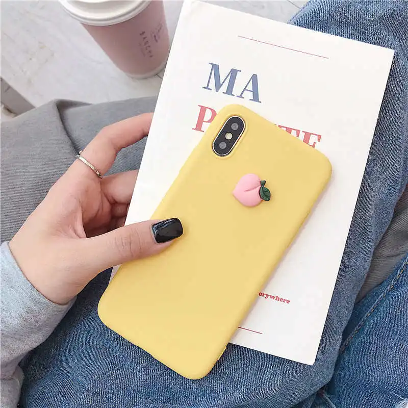 yellow peach Матовый 3D милый фруктовый силиконовый чехол для oneplus 7 pro 6t 6 5t 5 конфетных цветов Мягкий ТПУ Милый Забавный розовый Задняя крышка Капа funda coque - Цвет: yellow peach