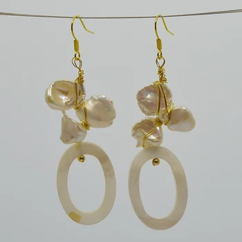 

Baroque Pearl Earring 100% Real Genuine Freshwater Pearl South Sea Shell Beads Dangle Earrings For Women Fine Jewelry