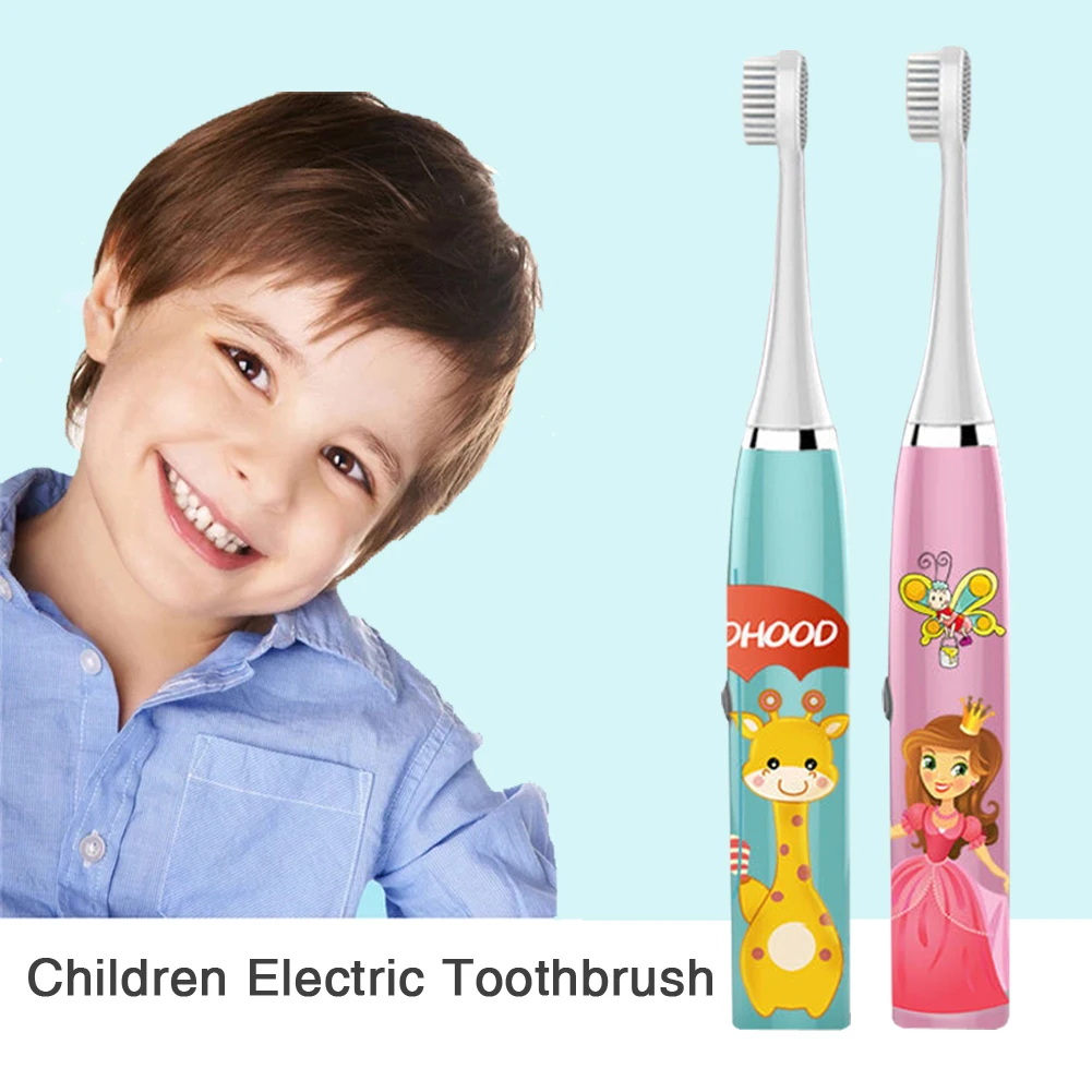 Cepillo de dientes eléctrico automático para niños, vibrador sónico resistente al agua, batería de dibujos animados para niños de 3 a 12 años
