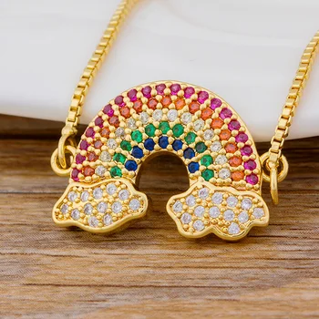 

Fashionable New Style Colorful Rhinestone Cubic Zircon Rainbow Pendants Necklace For Women Girls Charm Statement Jewelry Gift