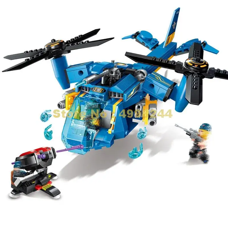 

2709 318pcs technic military scull helicopter gunship enlighten building blocks 3 figures Bricks Toy