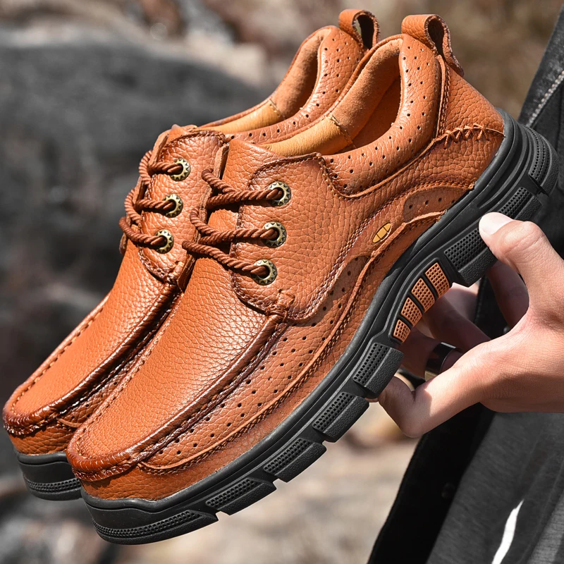 

100% Genuine Leather Hiking Shoes Men Luxury Outdoor Trekking Shoes Handmade Hunting Tactical Boots waterproof Climbing Shoes