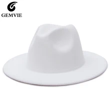 GEMVIE All-match Wide Brim Fedora Hat For Women Solid Color Wool Felt Hat For Men Autumn Winter Panama Gamble Yellow Jazz Cap