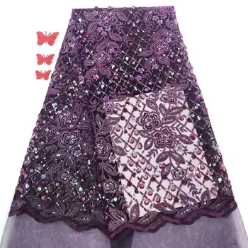 

New Arrival Sequins Lace Fabric Net Nigerian Wedding Laces High Quality French Sequin Flower Mesh Lace Fabric For Dress Material