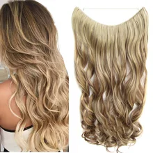 No Clip No Glue Invisible Halo Hair Extensions 24inch Long Straight Wave Synthetic Heat Resistant String Hairpiece