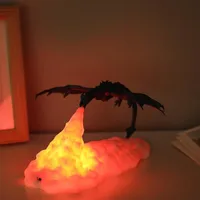 Lâmpada noturna em forma de dragão de fogo, 3d, impresso, respirável, luz noturna para quarto de criança, decoração animal, luzes suaves recarregáveis