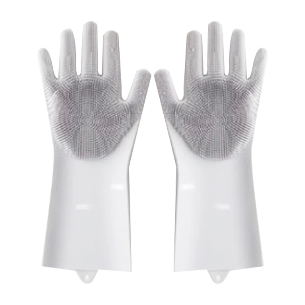 White 1 пара силиконовые блюда перчатка для мытья посуды с чистящей щеткой кухонные перчатки для мытья посуды класса еды перчатки для мытья посуды - Цвет: White