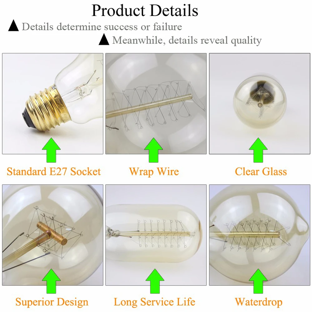 Винтаж Эдисон лампы AC 220V E27 накаливания Ретро светильник лампы для Гостиная Спальня столовая домашний декор