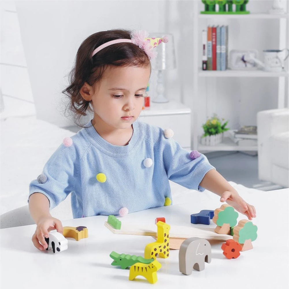 

Baby Toys Cute Forest Animal Seesaw Building Blocks Wooden Balance Wood Toys For Children Creative Assembling Educational Toys