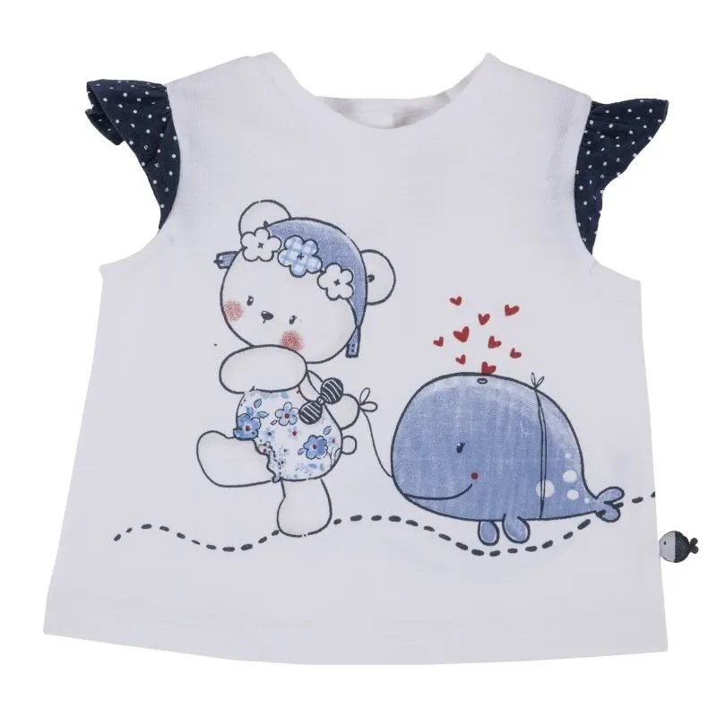 Chicco T-shirt size 080 print bear whale(blue and white - Цвет: Белый