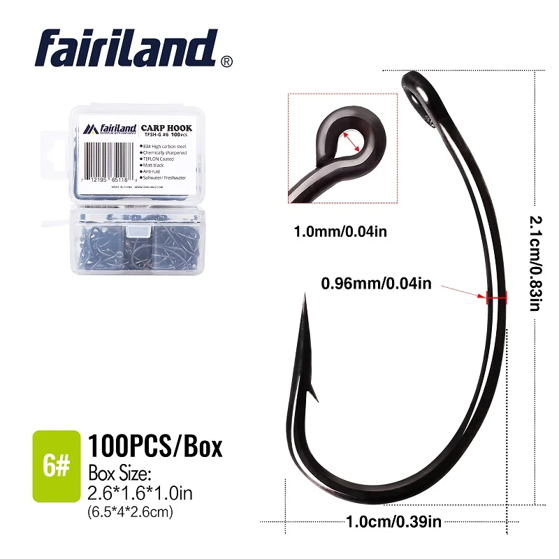 TFSH-G 6 100 PCS 100 50шт/партия колючие рыболовные крючки кривая труба TFSH-G рыболовные крючки 2#4#6#8#10# Черный Тефлон покрытием из высокоуглеродистой стали крючок для ловли карпа - Цвет: TFSH-G 6 100 PCS