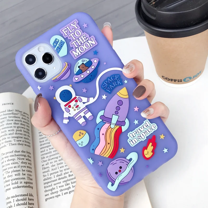3D милые астронавт Чехол для мобильного телефона iPhone 11 Pro MAX 7 apple 8 Plus Мягкие TPU XR XS SE