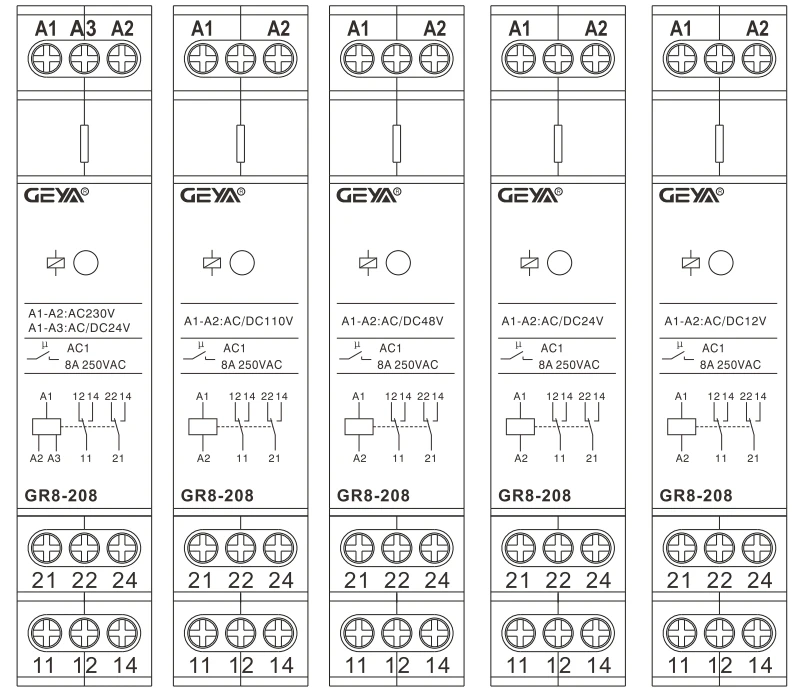 GEYA GR8 промежуточный переключатель AC/DC12V 24V 48V 110V AC230V вспомогательное реле 8A 16A 1SPDT 2SPDT 3SPDT электронное реле