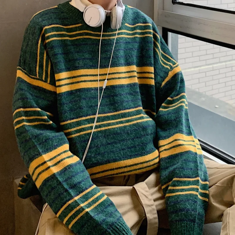 Winter New Sweater Men Warm Contrast Color Casual O-neck Sweater Pullover Man Streetwear Loose Striped Sweter Men Clothes M-XL Winter New Sweater Men Warm Contrast Color Casual O-neck Sweater Pullover Man Streetwear Loose Striped Sweter Men Clothes M-XL
