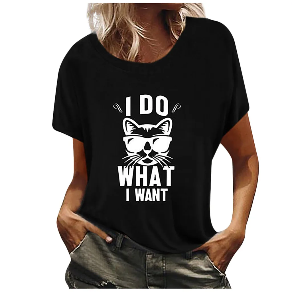 2020 Women Cute Kitty Letter Printing Short Sleeve O-neck T-shirt Blouse Tops Female T Shirt Clothing3.11 | Спорт и развлечения