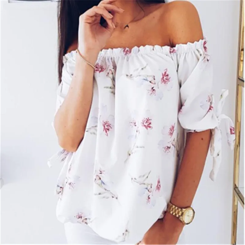 arrival Women Off Shoulder Tops Long Sleeve Floral Print Pullover Casual Blouse Hals Langarm Chiffon Summer Chiffon Blouse Lady