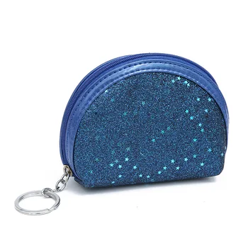 

Vintage Women Small Shell Wallet Paillette Pu Leather Zipper Hobos Wallet Children Female Key Card Holder Mini Money Bag Gift