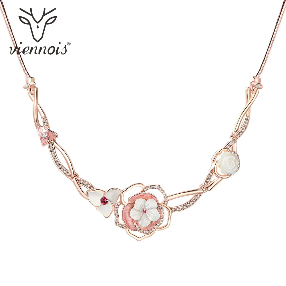 Viennois Цветочная цепочка с эмалевой подвеской ожерелье для женщин покрытием из