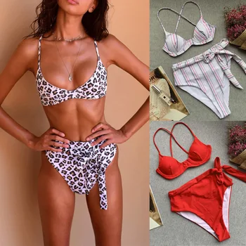 

hirigin Women Push-up Soft Bra Bandage Bowknot High Waist Solid color Bikini Set Swimsuit Triangle Swimwear Bathing