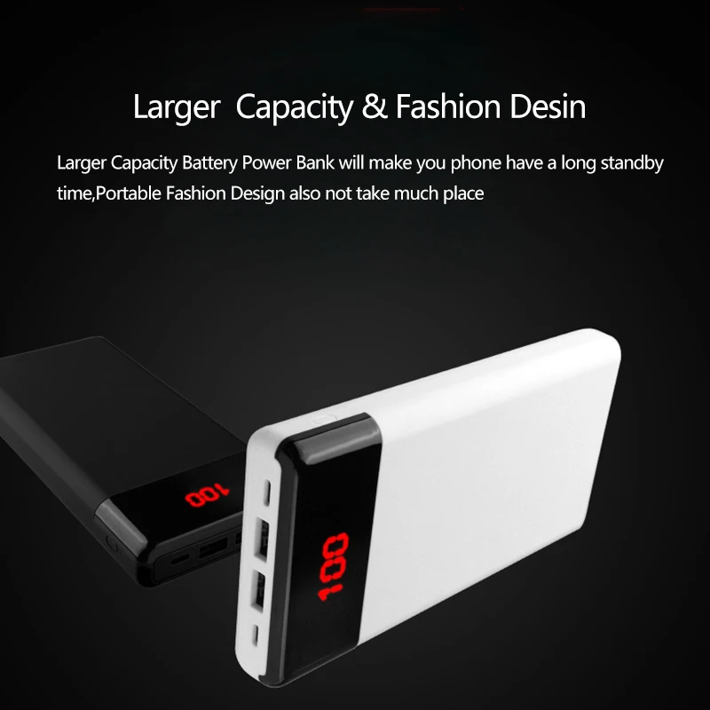 Портативный внешний аккумулятор 10000 мАч светодиодный USB портами и светодиодным
