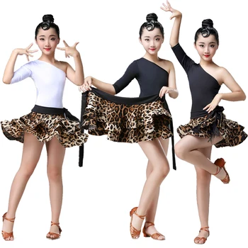 

Latin Dance Clothing Children's New Leopard 2019 Latin Dance Skirt Ballroom and Latin Dance Top Latin Practice Skirt