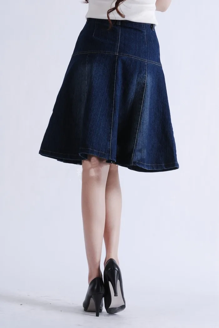 Plus Size XS- 6XL 7XL Pockets Jeans Pleated Skirts Women Clothing A-line High Waist Knee-Length Denim Skirts for Girls CD33