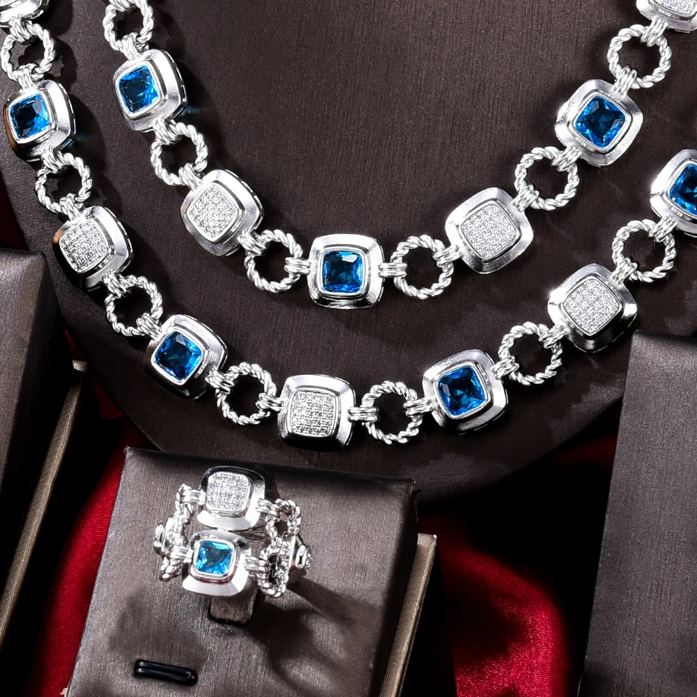 KellyBola Gorgeous Custom Geometric Chain Necklace Bracelet Ring Earring 4PCS Women's Wedding Party Boutique Zircon Jewelry Set