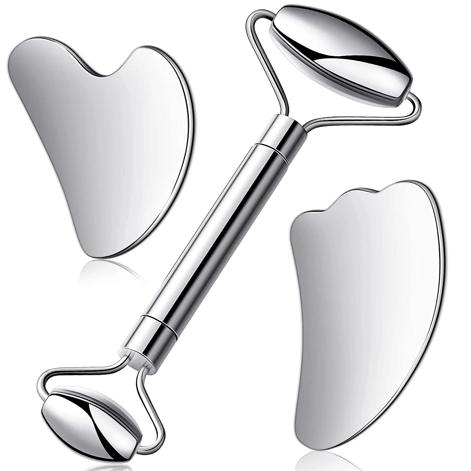 3 IN 1 Stainless Steel Facial Roller Gua Sha Scraping Massage Tool Set For Face Eye Neck Body Anti-Ageing Skin SPA Care Tools