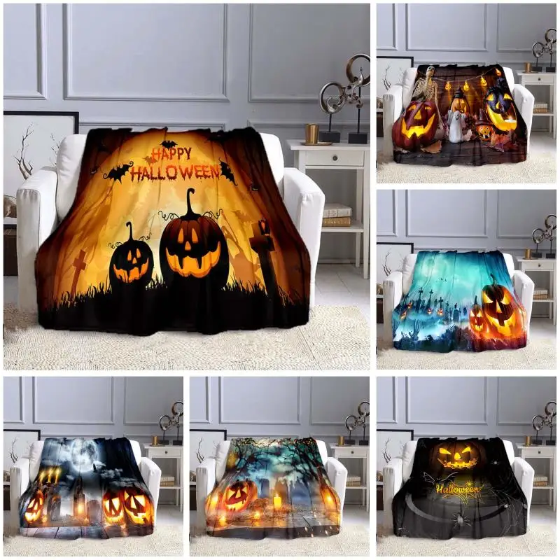 Halloween Horror Pumpkin Huanted House 3D Print Blanket Sofa Bed Super Soft Warm Cover Fleece Throw | Дом и сад