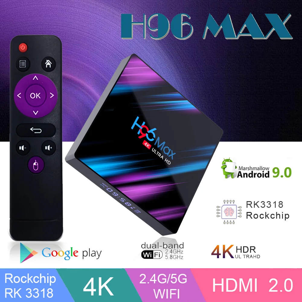 

box tv android 9.0 youtube 4K H96 MAX Media Player BabyRiki 64 GB Android tv box Bluetooth 4.0 Android box smart iptvtv boxes