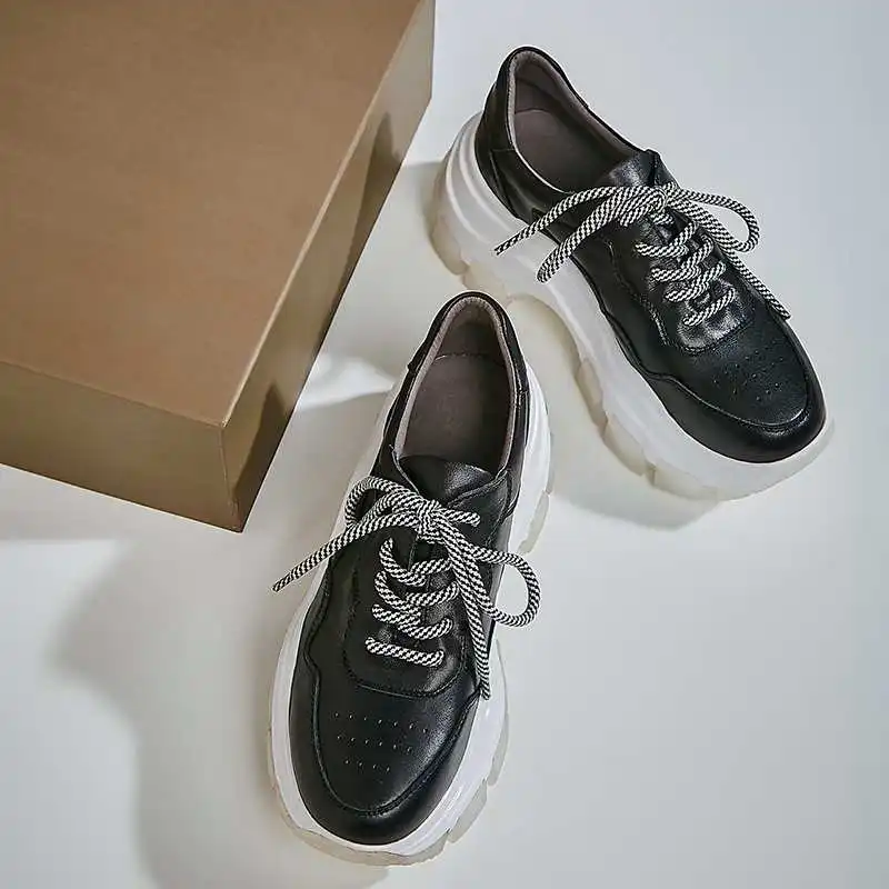 Krazing Pot/ г.; обувь из натуральной кожи с круглым носком на платформе; дышащая обувь на шнуровке; модная обувь в британском школьном консервативном стиле; Вулканизированная обувь; L9f9 - Цвет: Черный