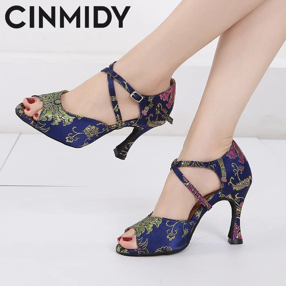 Woman Latin Dance Shoes Tango Salsa Rumba Waltz Ballroom Training 5CM- 10CM Girls Satin High Heels dance shoes