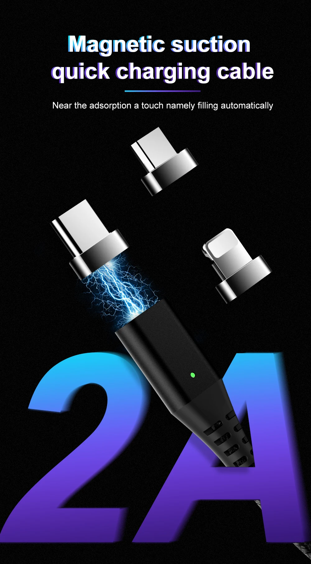 Магнитный usb-кабель Swalle, адаптер для быстрой зарядки 2A, магнитный Micro USB type-C кабель для зарядки iPhone 10, 8, 7, 6, 5 Plus