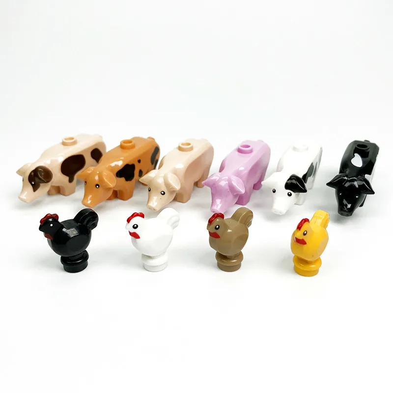 

5PCS Farm Animals Blocks Moc Mini Building Bricks Pig Dog Chick Fish Cat Rabbit Toys for Children Juguetes Bloques Animals