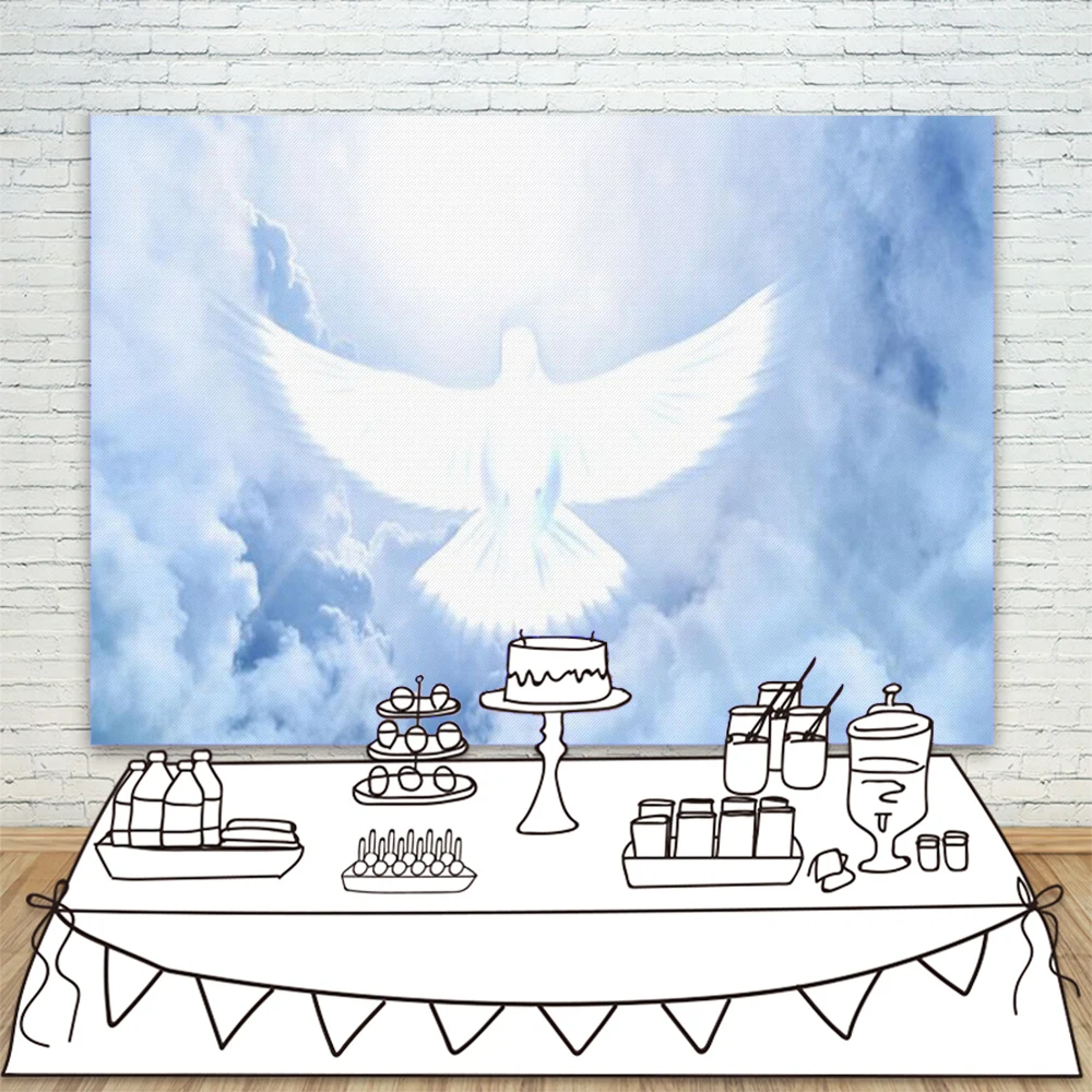 Blue Sky White Clouds Angel Photography Backdrop Dove Photo Background For Religion Gender Reveal Baptism Decorations Banner | Электроника