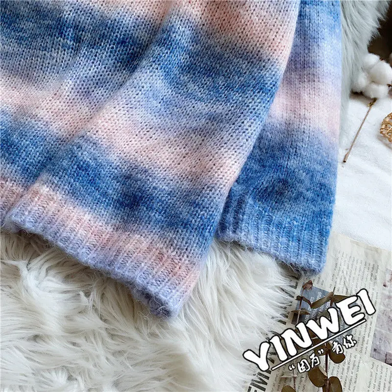 brown sweater Rainbow Cashmere Sweater Women Pullover Spring 2021 Women Sweater Loose College Style Knitted Sweater Top Colorful Thin Section ladies cardigans