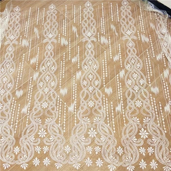 

New high grade soft European and American famous wedding dress fishtail cheongsam production fabric mesh embroidery Sequins