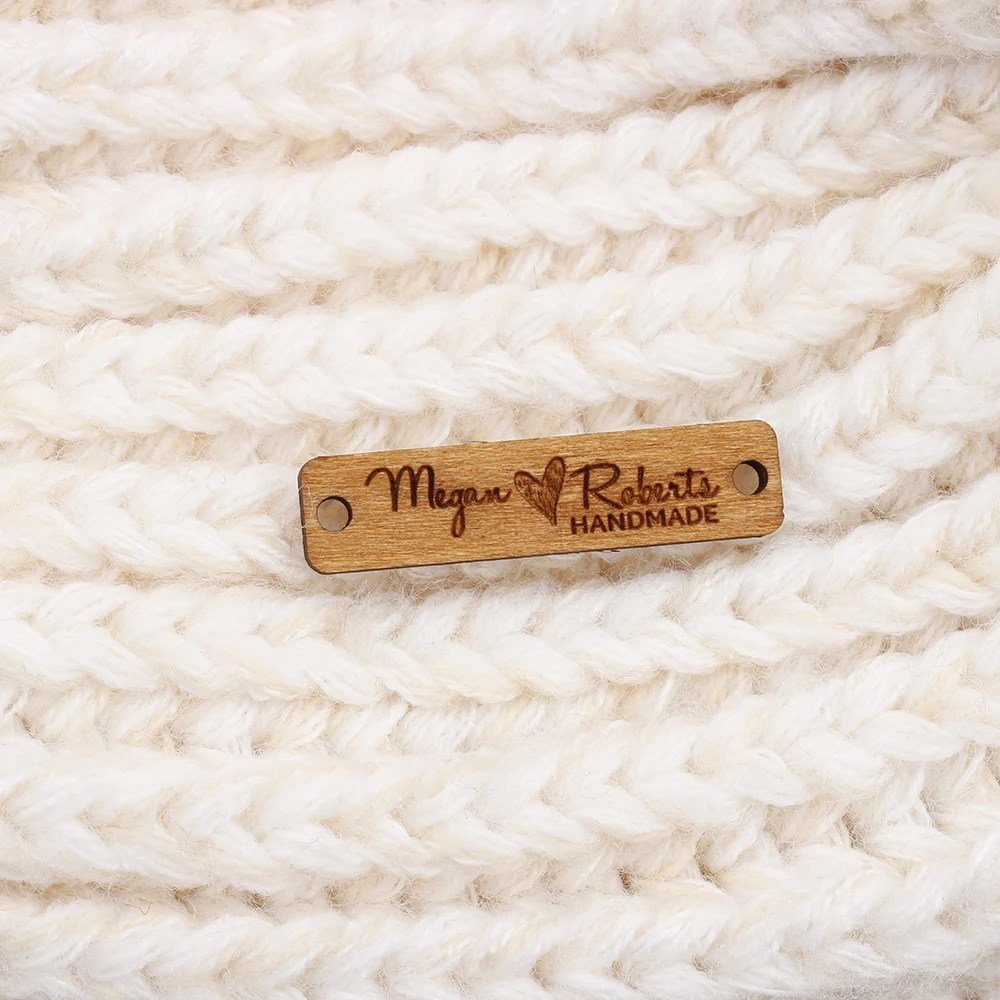 

Wooden labels, knit labels, Custom Design, custom engraving, Logo or TextPersonalized Brand, 50 pieces per pack (WD3157)