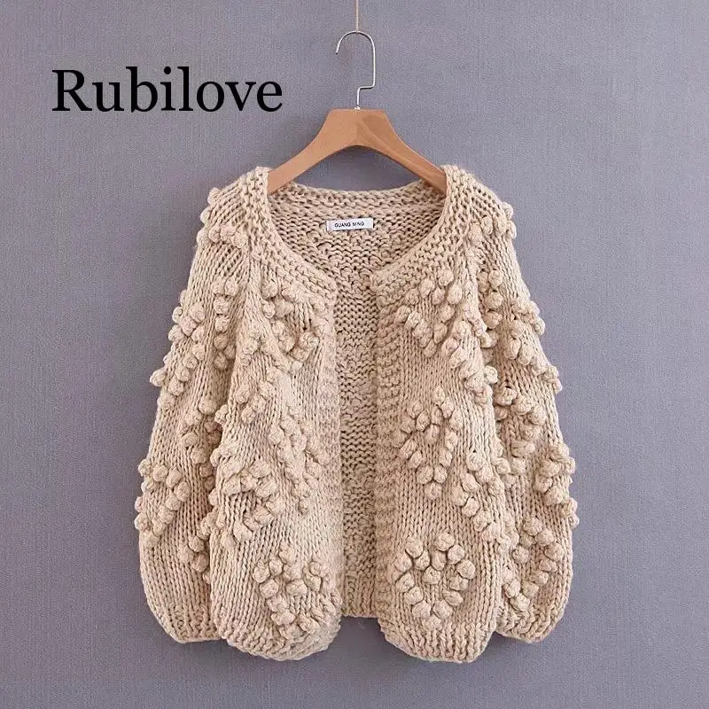 #Special Offers Fashion women Europe and America 2019 autumn new net red same thick needle hair ball cardigan sweater