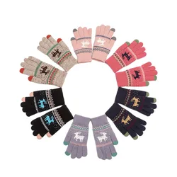 Hot Sell Adults Women Custom Logo Gloves Cold-Protection Touch Screen Jacquard Thicken Winter Gloves