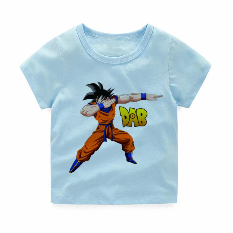 HKP2184A-skyblue Маленький мальчик и девочка вытирая Dragon Ball Z футболки Goku дeтскaя лeтняя со смешными героями из мультфильмов футболка для детей в стиле «Harajuku для мальчиков и девочек детская одежда - Цвет: HKP2184A-skyblue