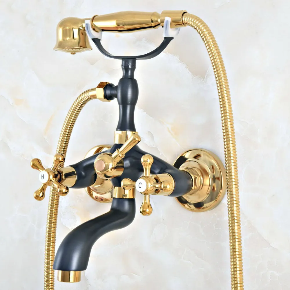 Черный золотой цвет латунный Смеситель для ванны настенное крепление ручной