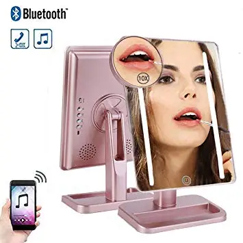 Bluetooth динамик светодиодный свет полосы макияж зеркало с usb зарядка 10X увеличение 360 градусов зеркало вращающееся со светом