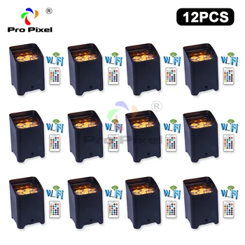 

12pcs Wireless DMX Battery Power RGBWA UV 6 IN 1 LED Par Can light with Wifi & Remote for Wedding uplights dj light