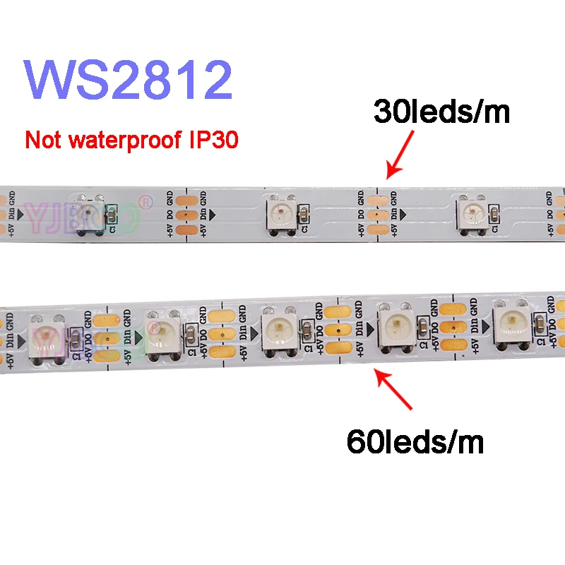 

50m 10lots 5m/roll WS2812B Smart pixel led strip light;DC5V 30/60 pixels/leds/m;WS2812 IC;IP30/IP65/IP67,Black/White PCB